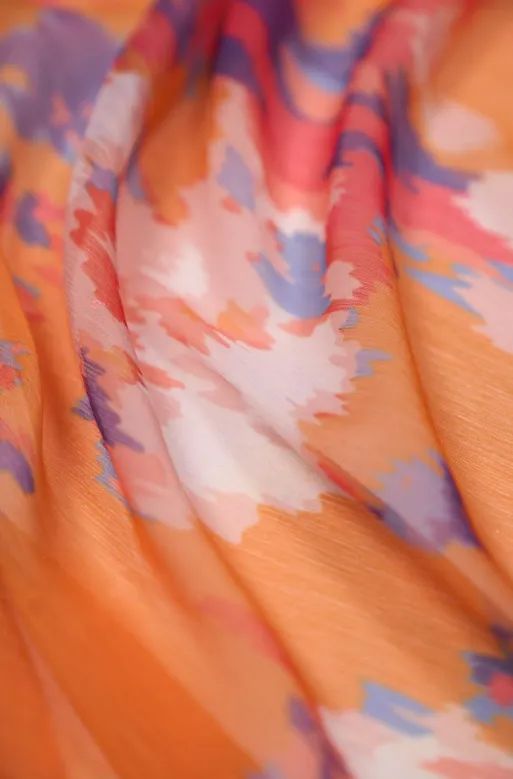 Rust Tone Ikkat Inspired Pattern Printed Chiffon Fabric