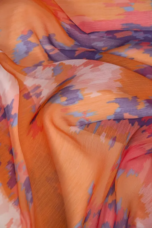 Rust Tone Ikkat Inspired Pattern Printed Chiffon Fabric