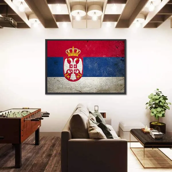 Serbia Flag On Grunge Texture Canvas Wall Art