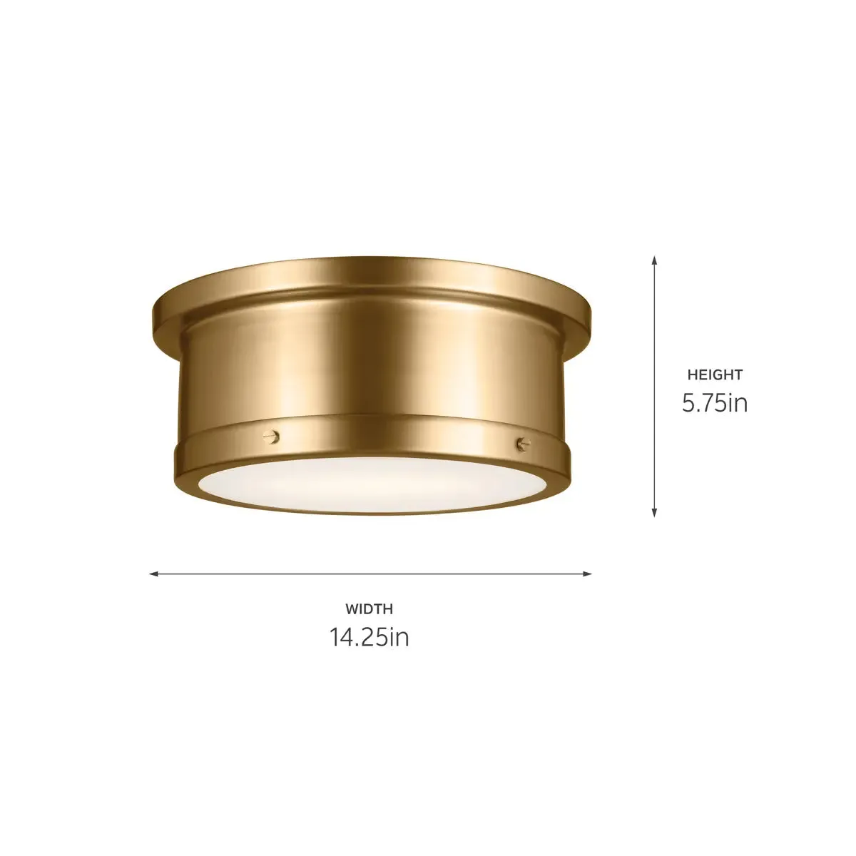 Serca 14" 2-Light Flush Mount Light, Brushed Natural Brass Finish