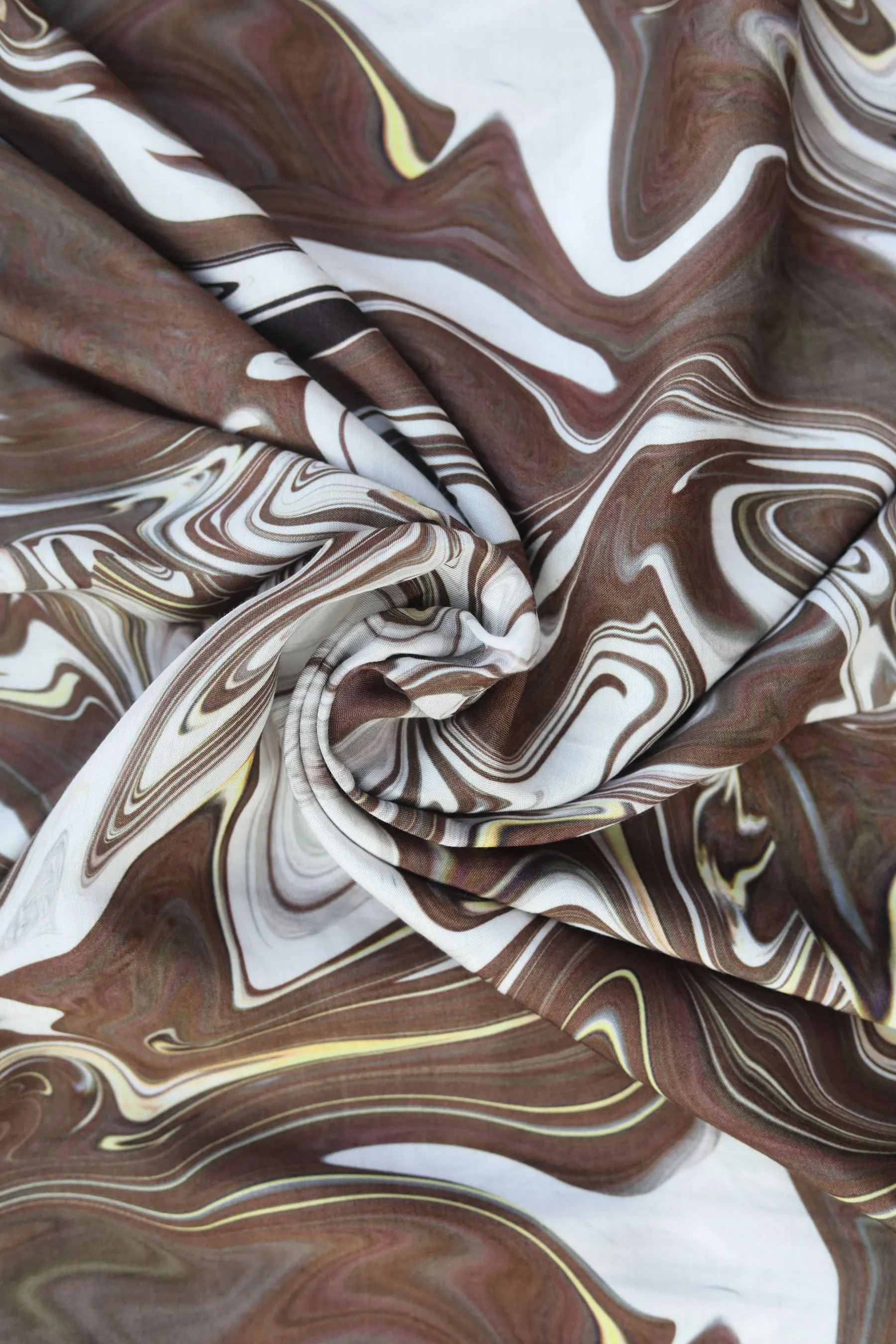 Silver Brown Marble Printed Natural Muslin Silk Fabric