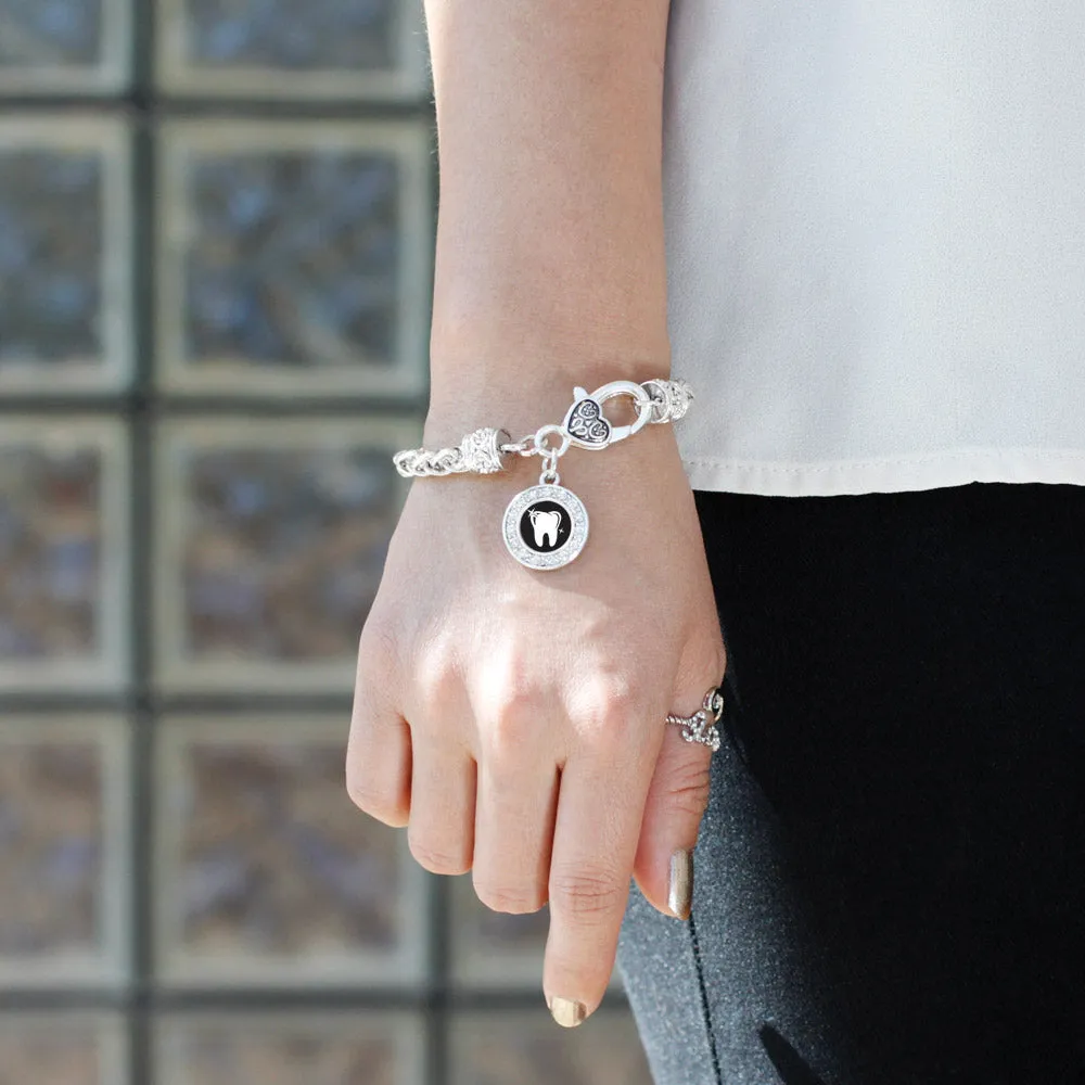 Silver Shiny Tooth Circle Charm Braided Bracelet