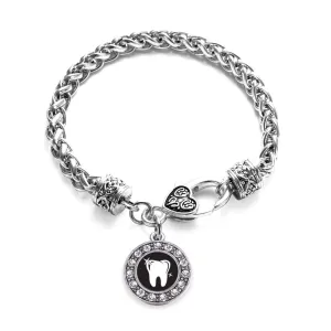 Silver Shiny Tooth Circle Charm Braided Bracelet