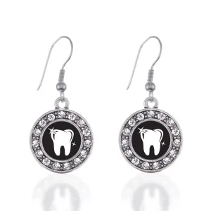 Silver Shiny Tooth Circle Charm Dangle Earrings