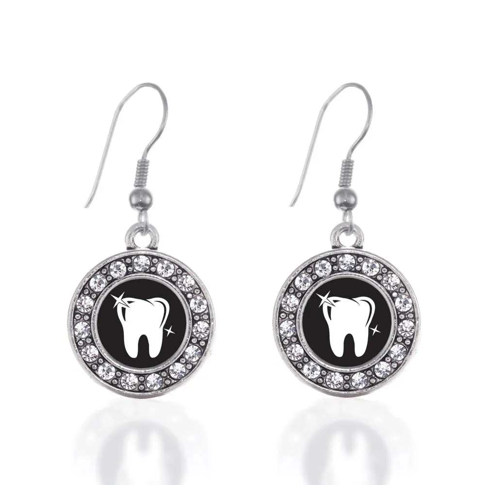 Silver Shiny Tooth Circle Charm Dangle Earrings