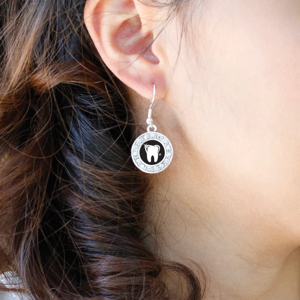 Silver Shiny Tooth Circle Charm Dangle Earrings