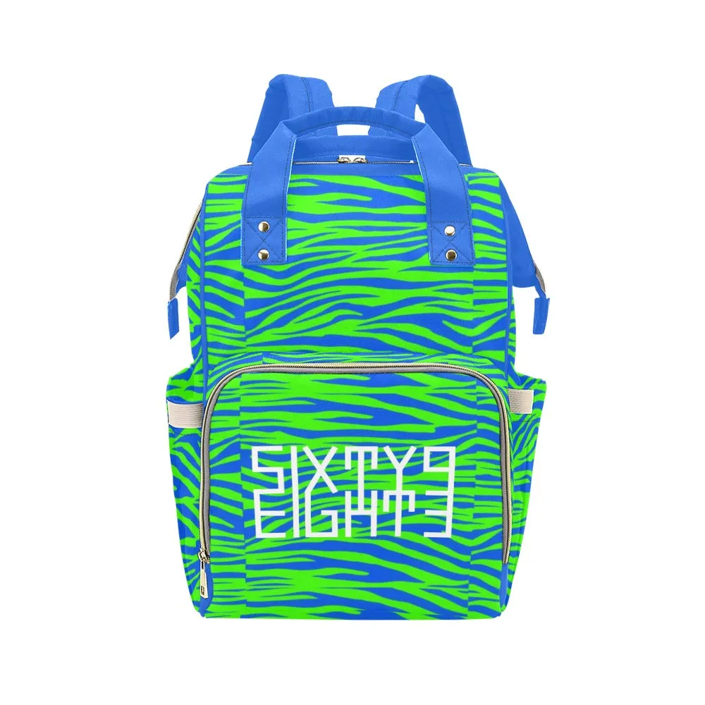 Sixty Eight 93 Logo White Zebra Blueberry Lime Multi-Function BackPack