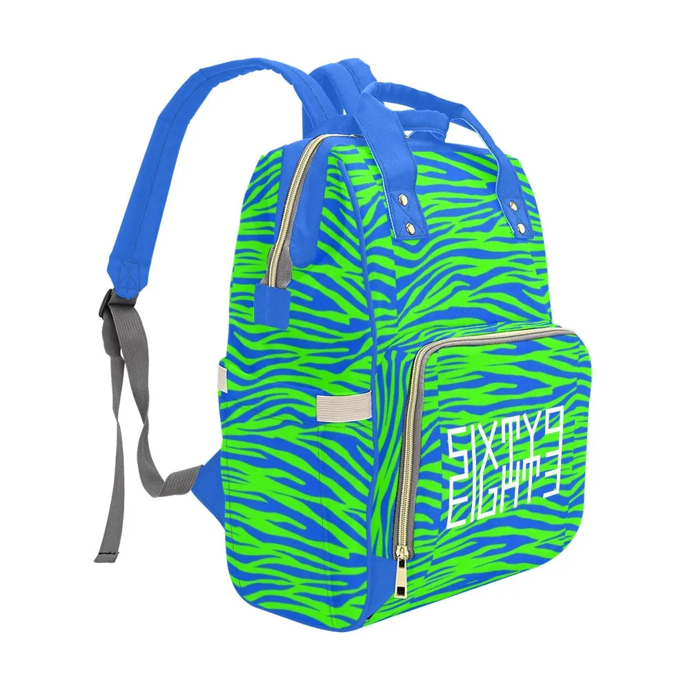 Sixty Eight 93 Logo White Zebra Blueberry Lime Multi-Function BackPack