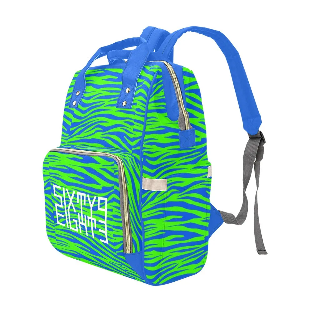 Sixty Eight 93 Logo White Zebra Blueberry Lime Multi-Function BackPack