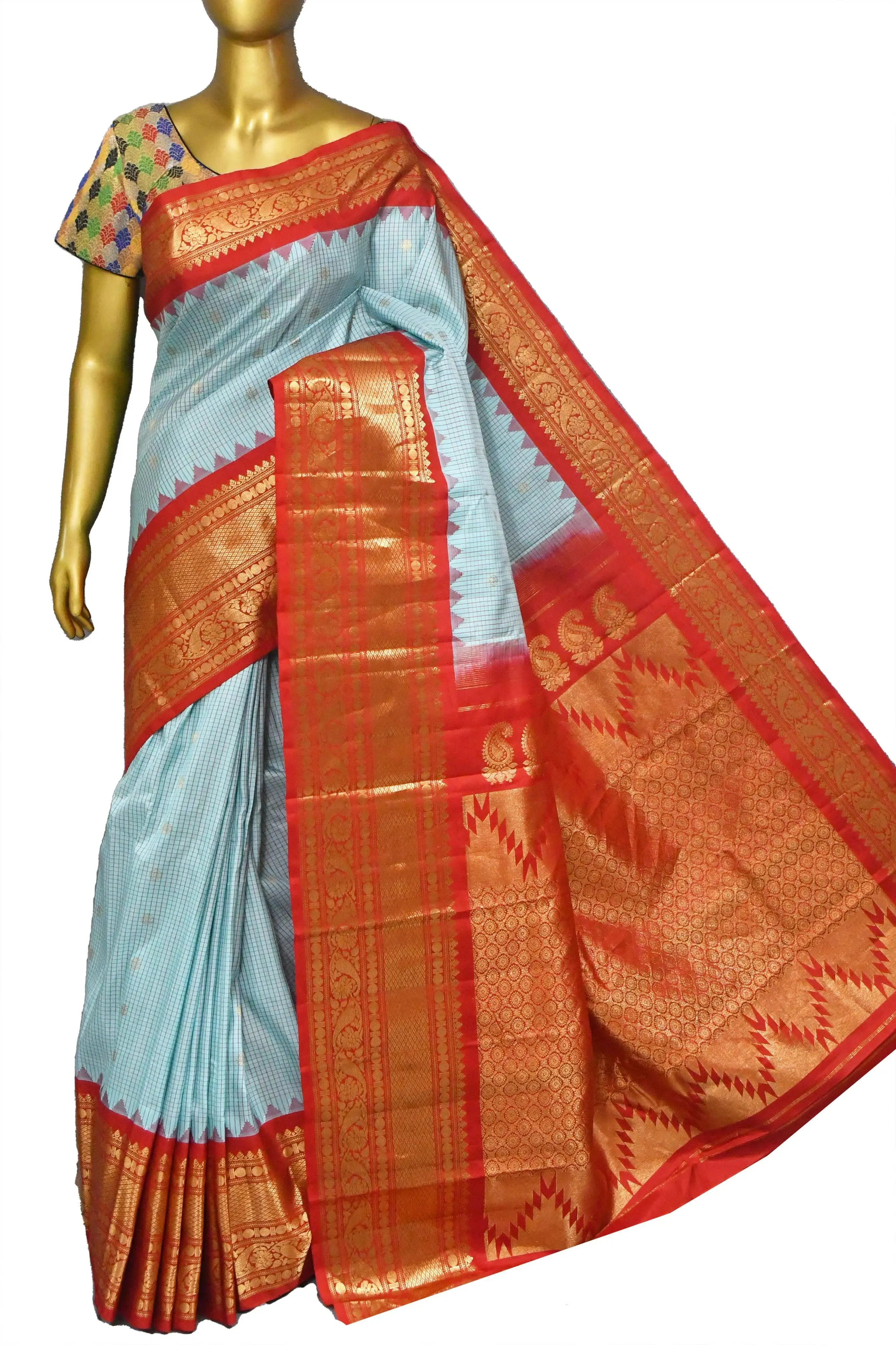 Sky Blue Color Gadwal Silk Saree with Graph Checks