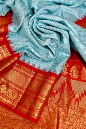 Sky Blue Color Gadwal Silk Saree with Graph Checks