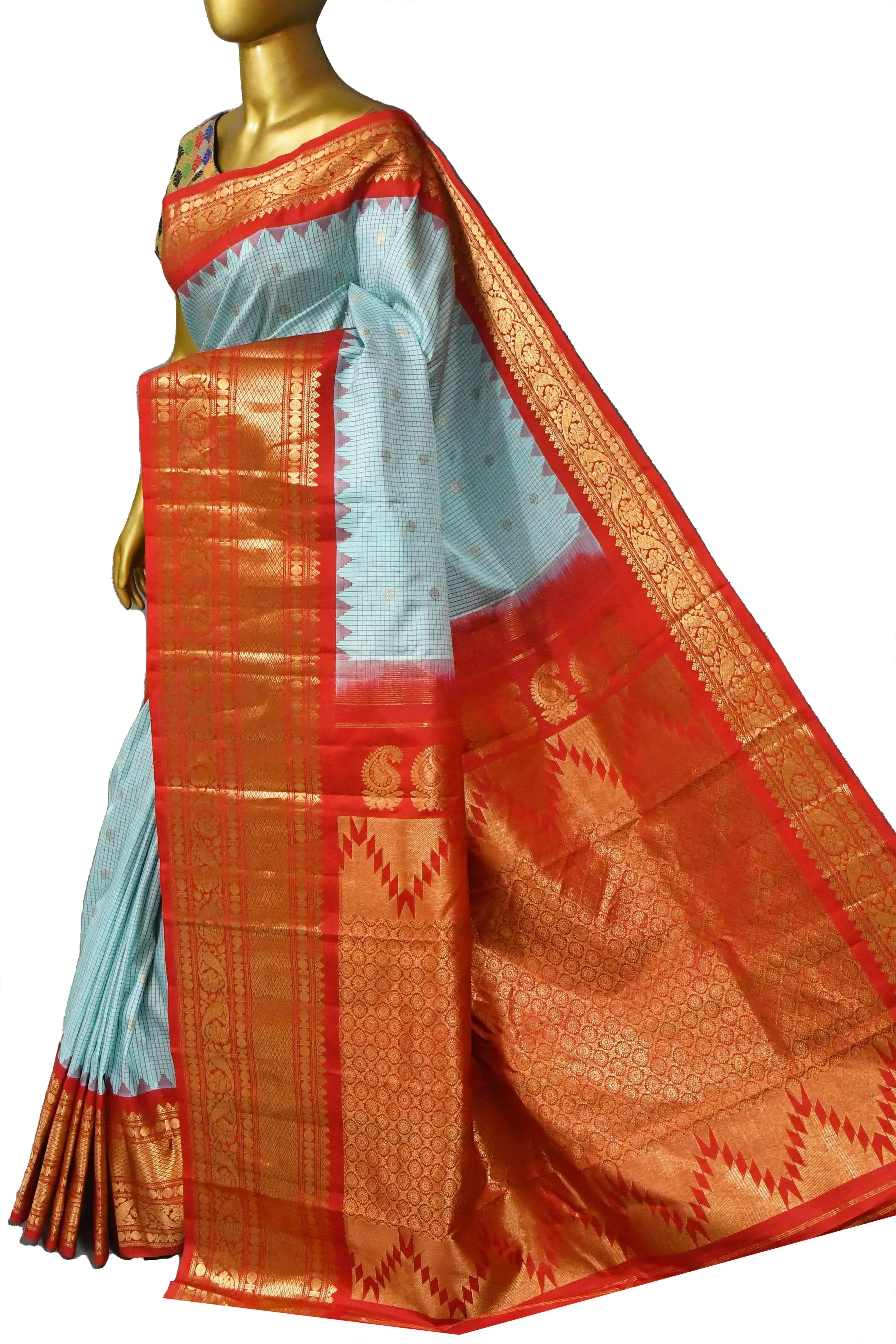 Sky Blue Color Gadwal Silk Saree with Graph Checks