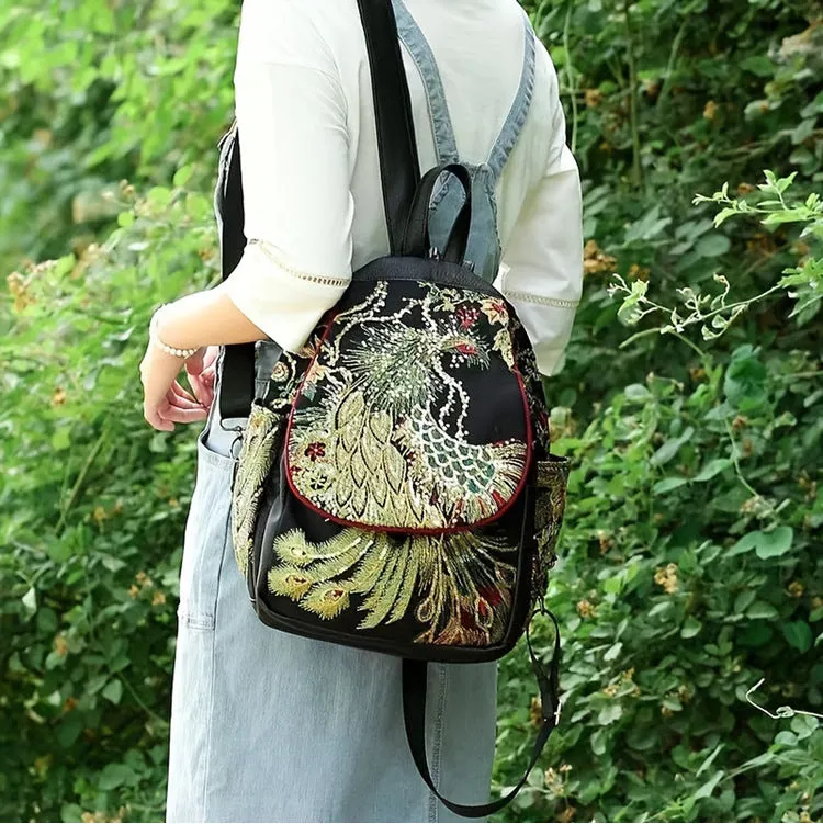 Small Womens Embroidery Canvas Rucksack Backpack For Women