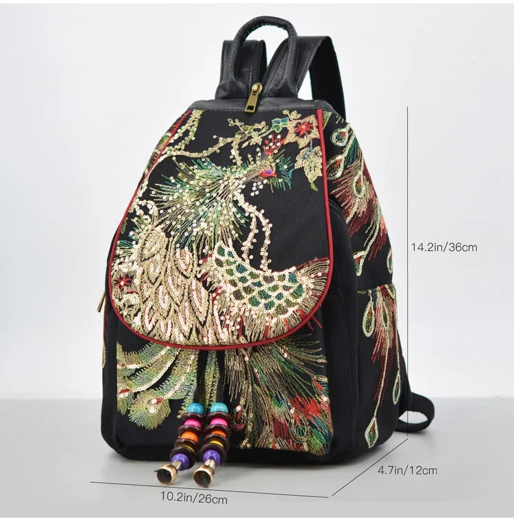 Small Womens Embroidery Canvas Rucksack Backpack For Women