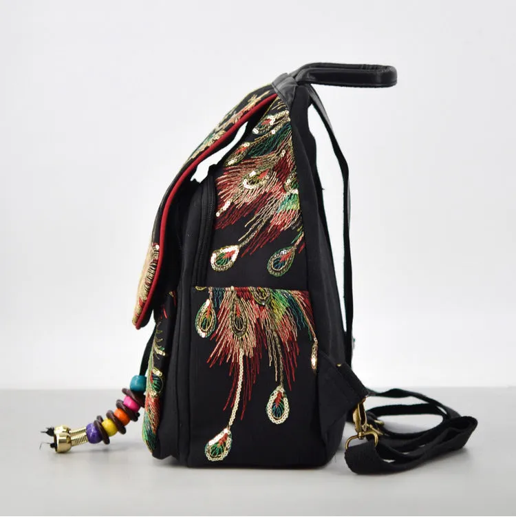 Small Womens Embroidery Canvas Rucksack Backpack For Women