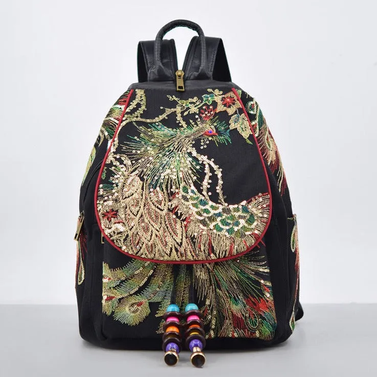 Small Womens Embroidery Canvas Rucksack Backpack For Women