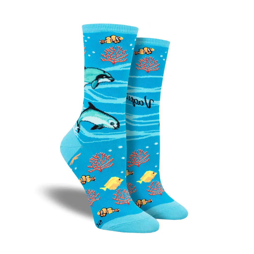 SOCKSMITH VAQUITA DOLPHIN CREW SOCKS BLUE - WOMENS