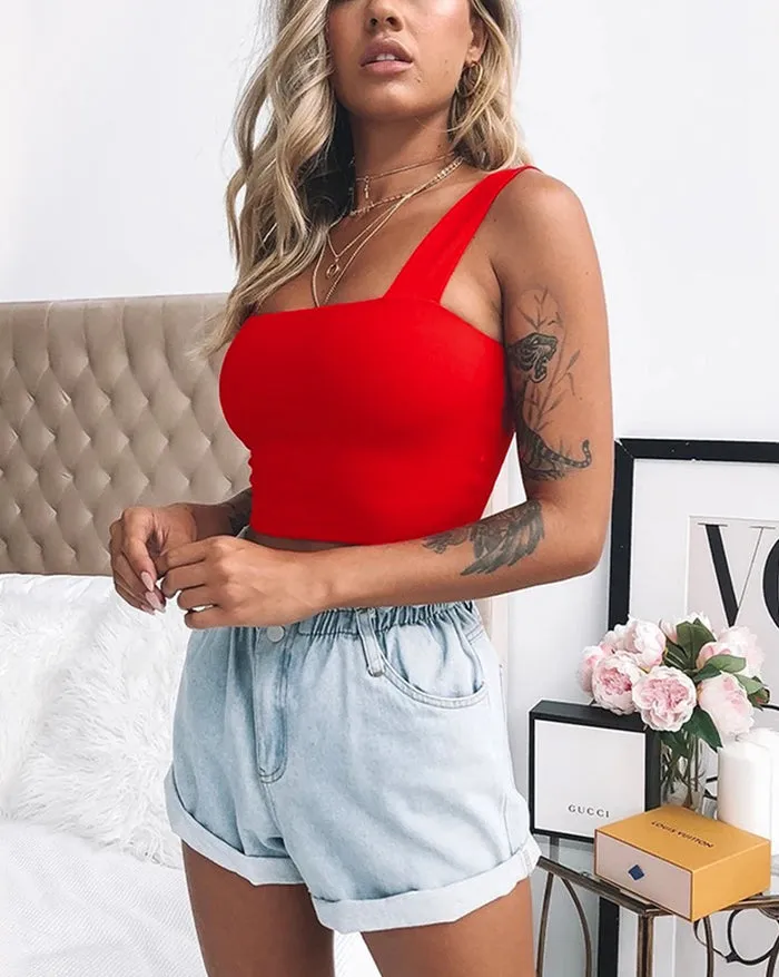 Solid Color Cropped Tank Top