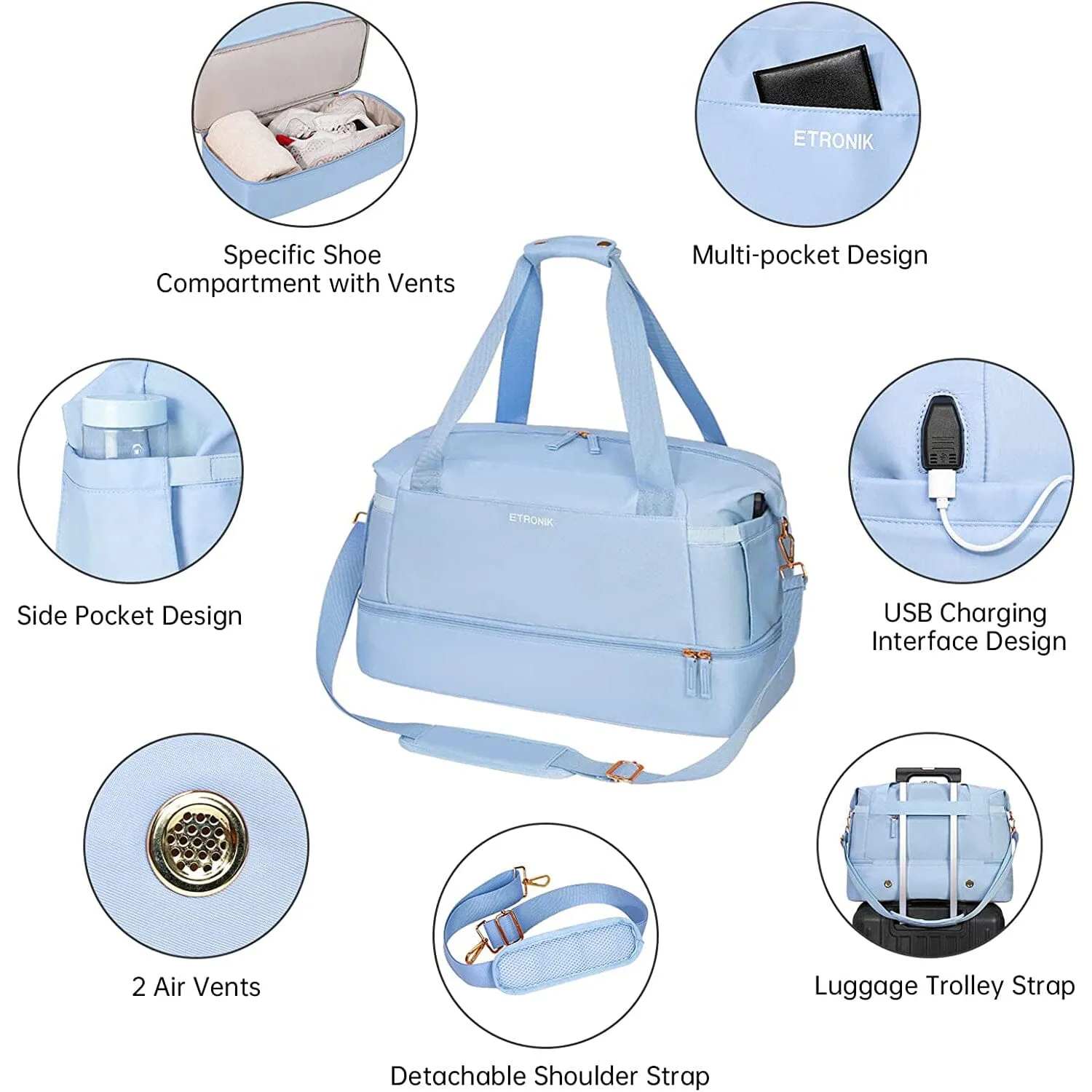 Sports Travel Duffel Bag with USB Charging Port