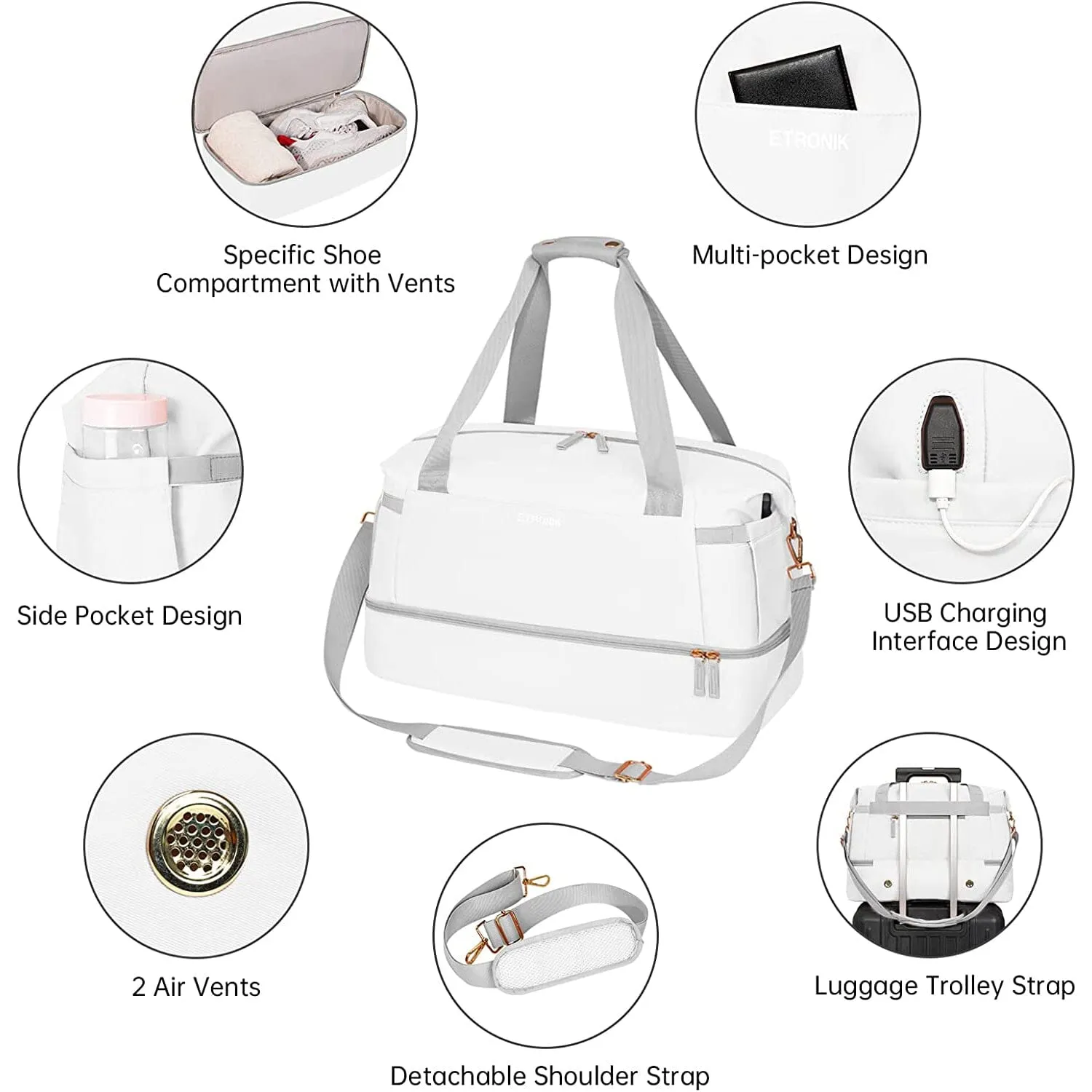 Sports Travel Duffel Bag with USB Charging Port