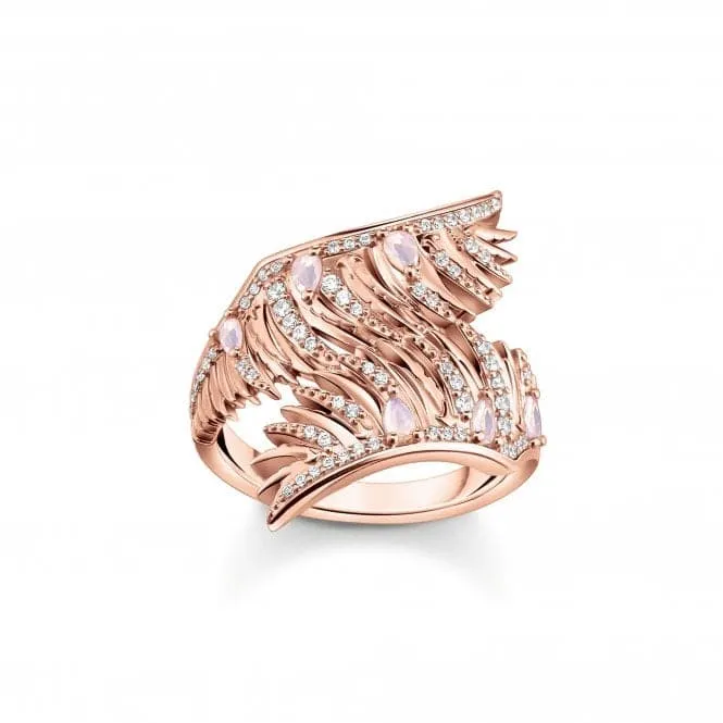 Sterling Silver Rose Gold Plated Pink Stones Phoenix Wing Ring TR2409-323-9