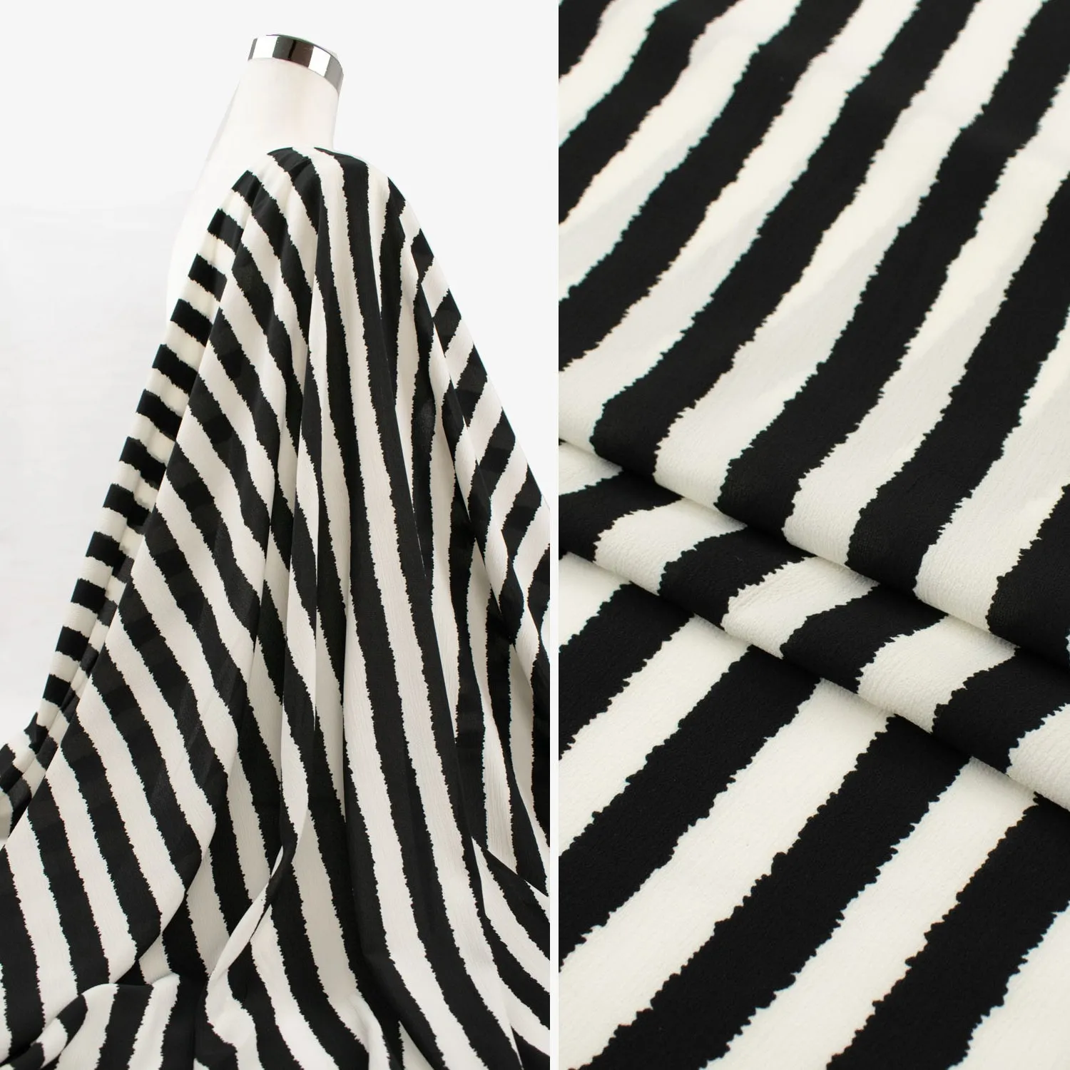 Stripe Printed Crepe Georgette White & Black