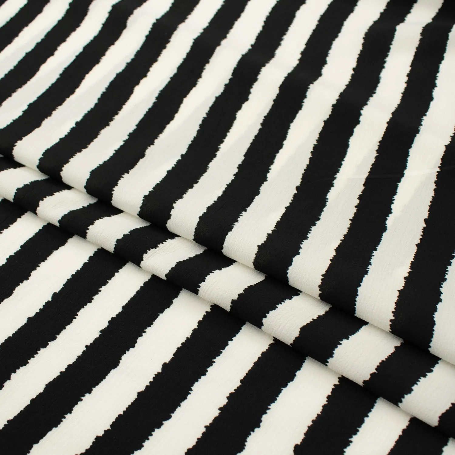 Stripe Printed Crepe Georgette White & Black