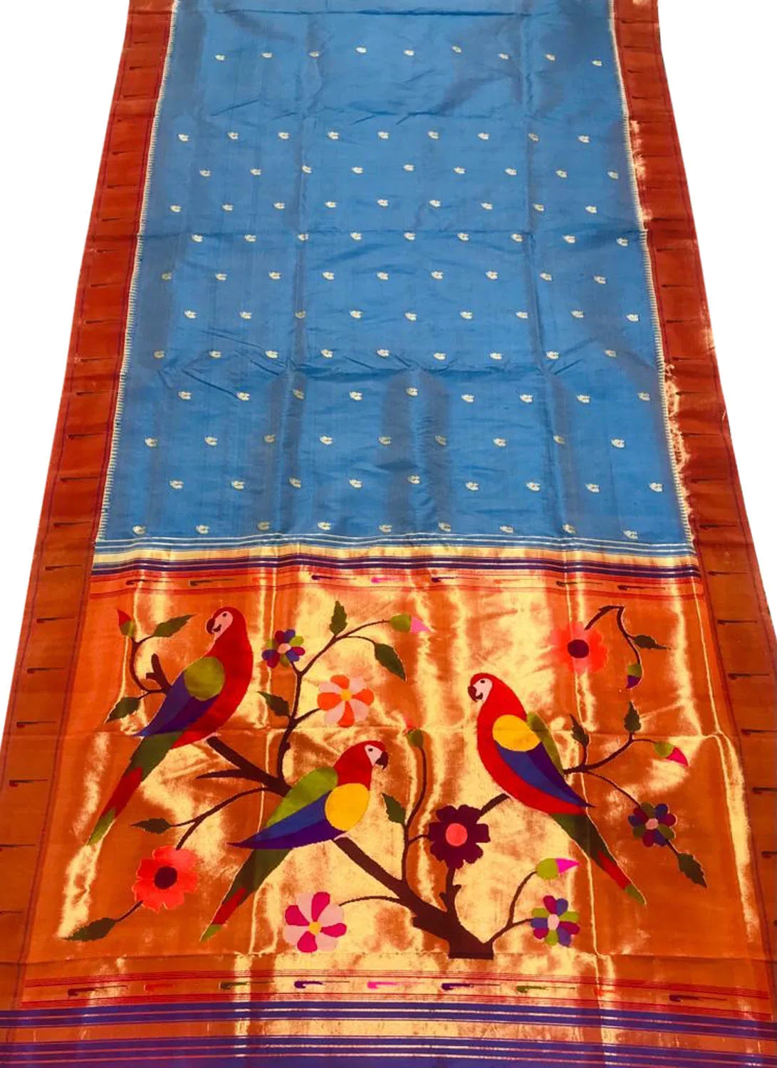 Stunning Blue Paithani Handloom Saree with Muniya Border - Pure Silk