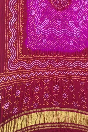 Stunning Pink and Red Bandhani Gajji Silk Dupatta