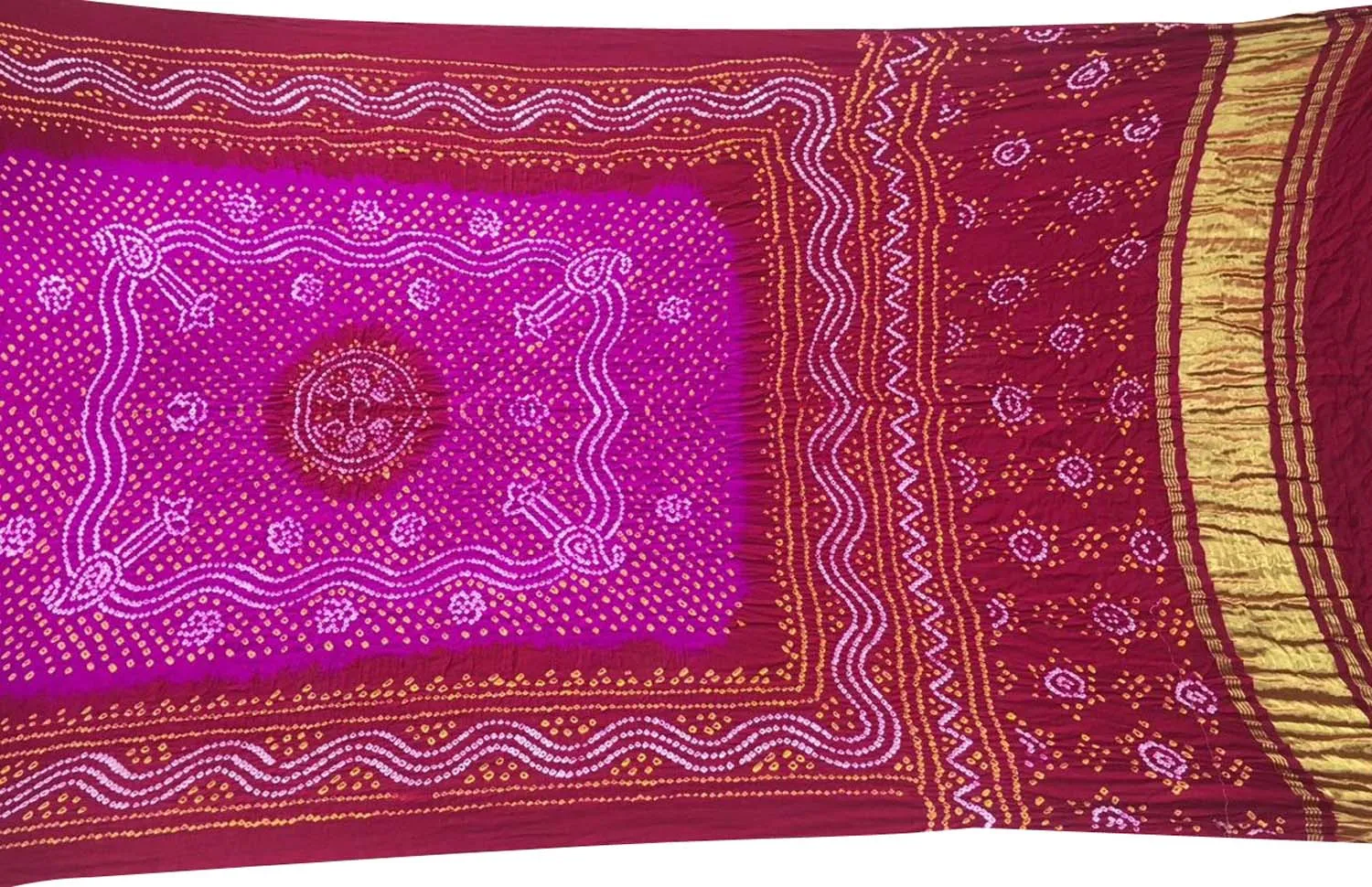 Stunning Pink and Red Bandhani Gajji Silk Dupatta