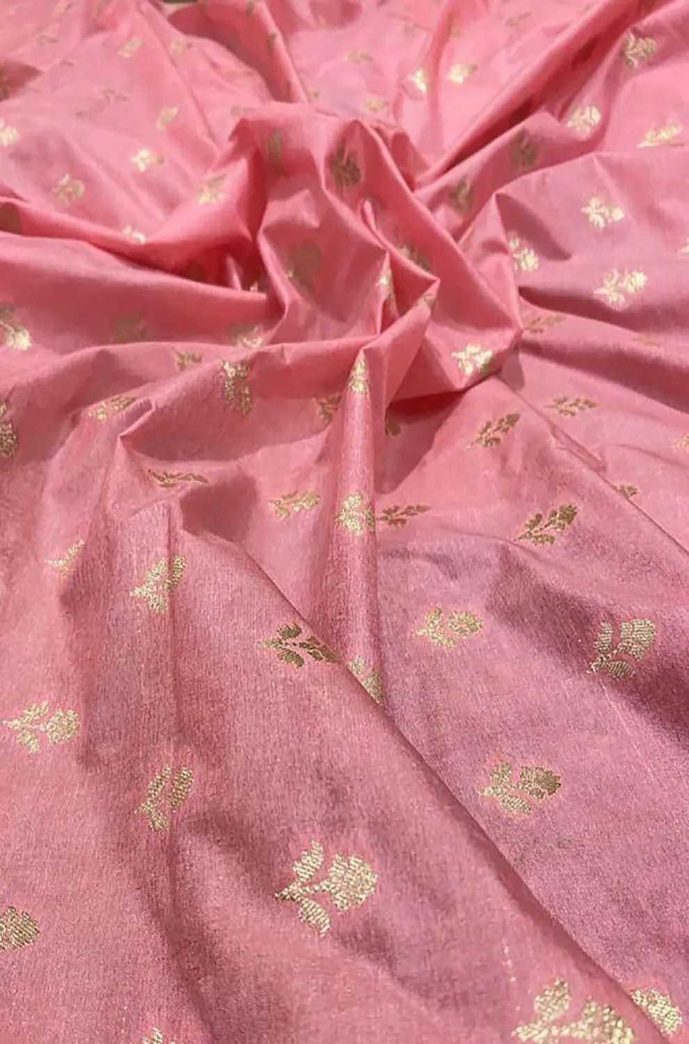 Stunning Pink Banarasi Dupion Silk Suit With Purple Hand Embroidered Kantha Banglore Silk Dupatta