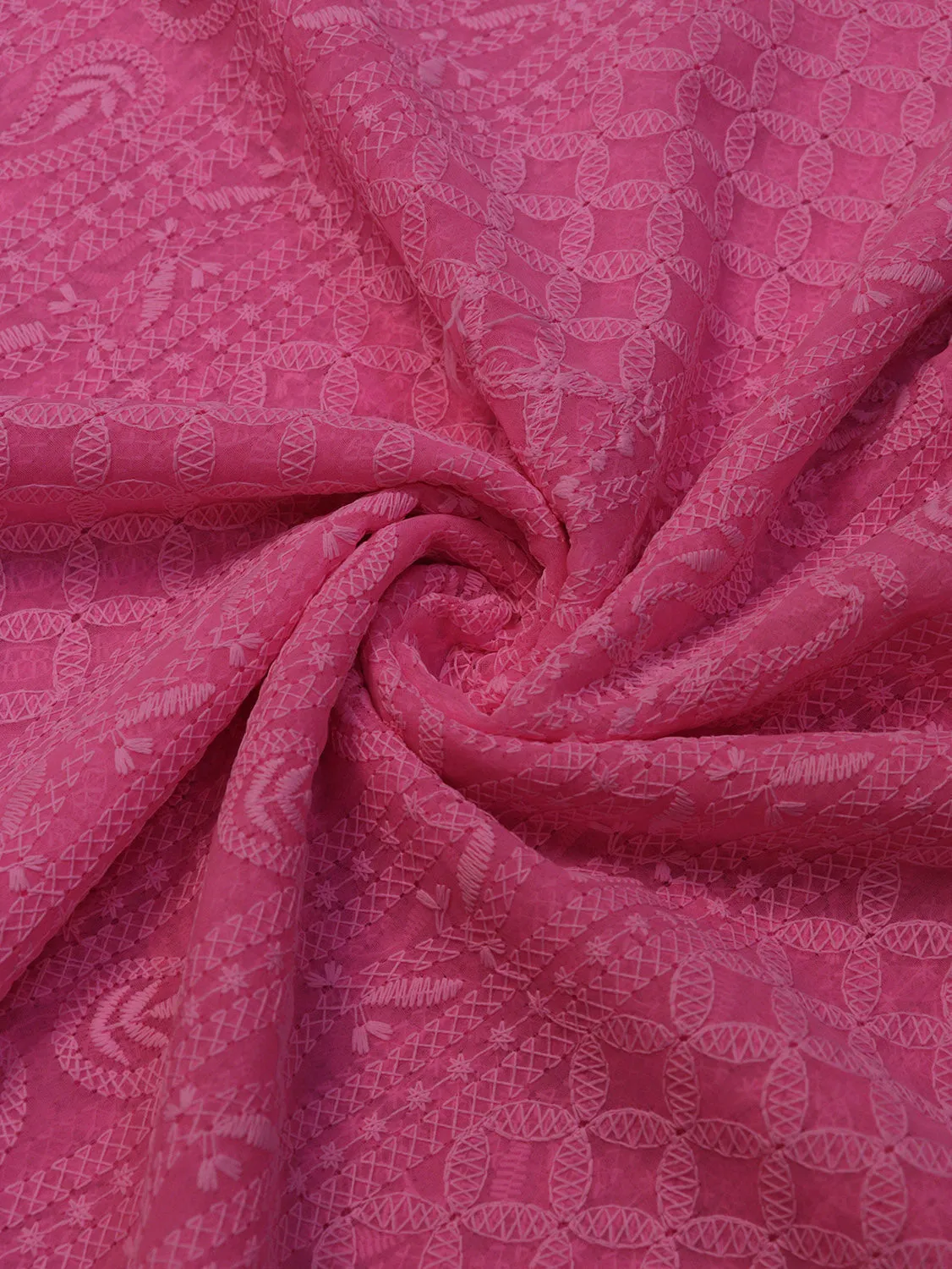 Stunning Pink Chikankari Georgette Fabric - 1 Mtr Embroidered