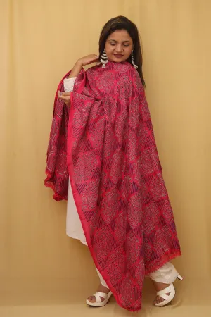 Stunning Pink Kantha Silk Dupatta with Hand Embroidery - Perfect for Any Occasion!