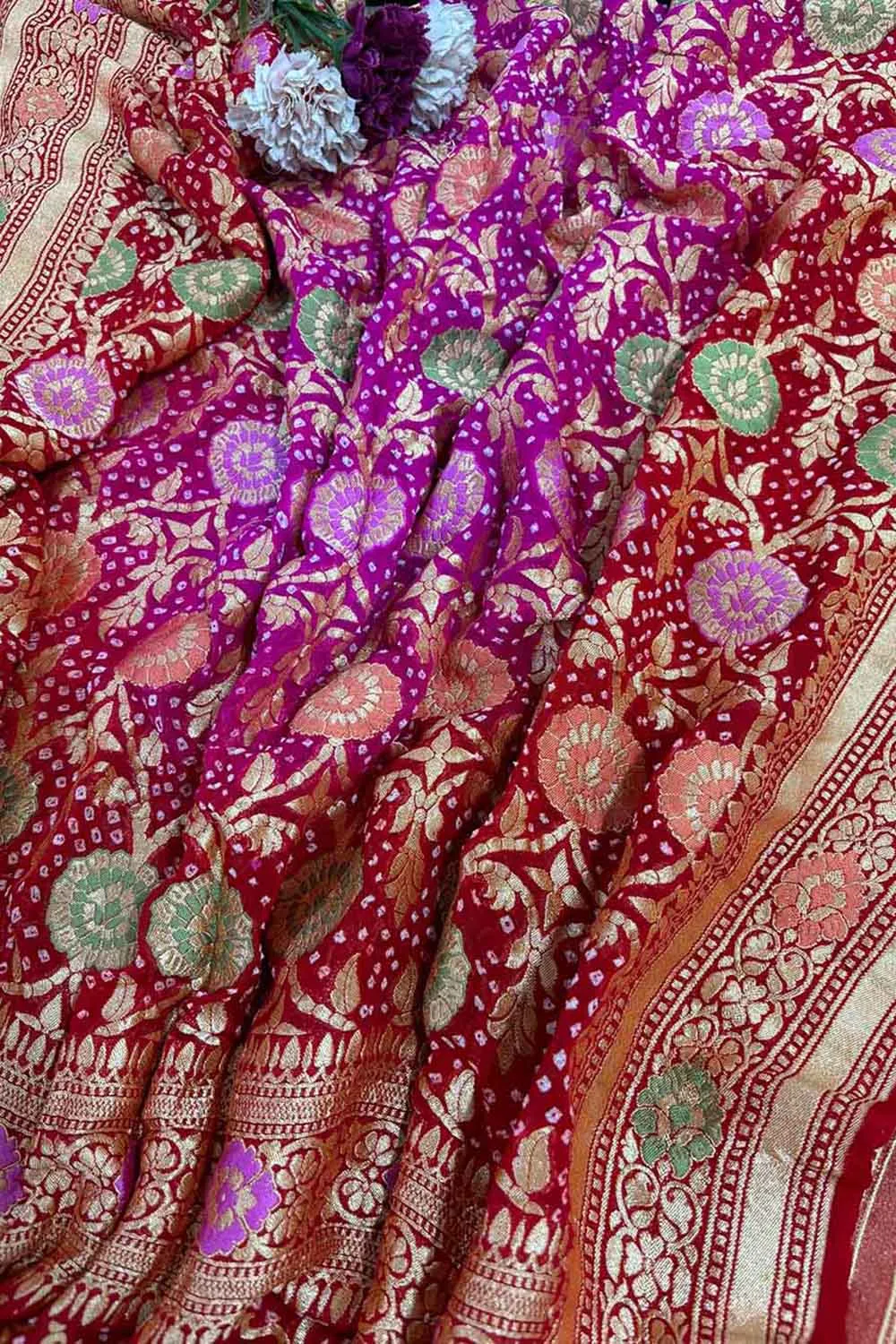 Stunning Red Banarasi Bandhani Pure Georgette Dupatta