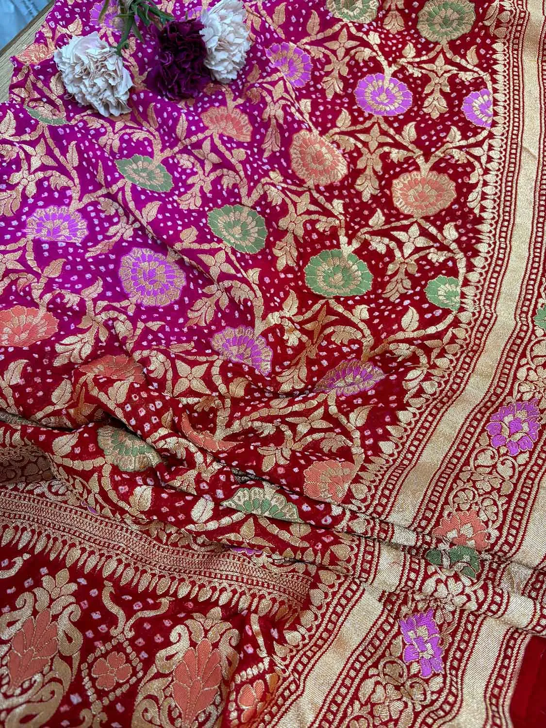 Stunning Red Banarasi Bandhani Pure Georgette Dupatta