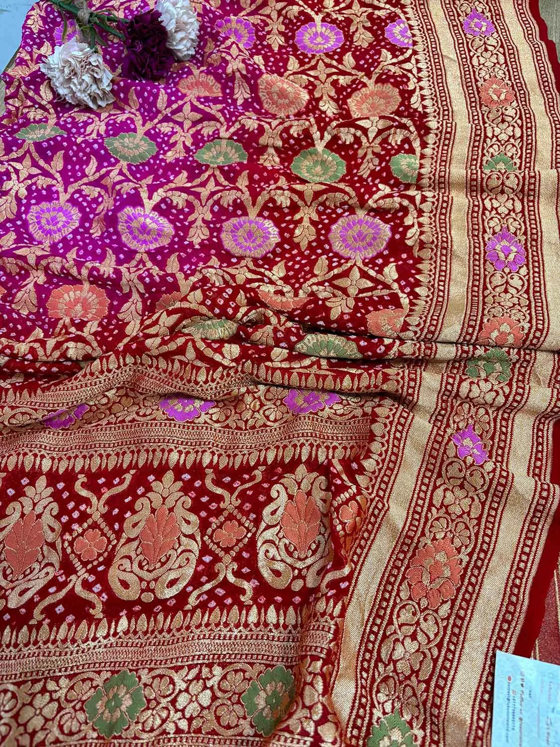 Stunning Red Banarasi Bandhani Pure Georgette Dupatta