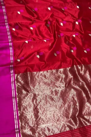 Stunning Red Chanderi Handloom Pure Katan Silk Saree