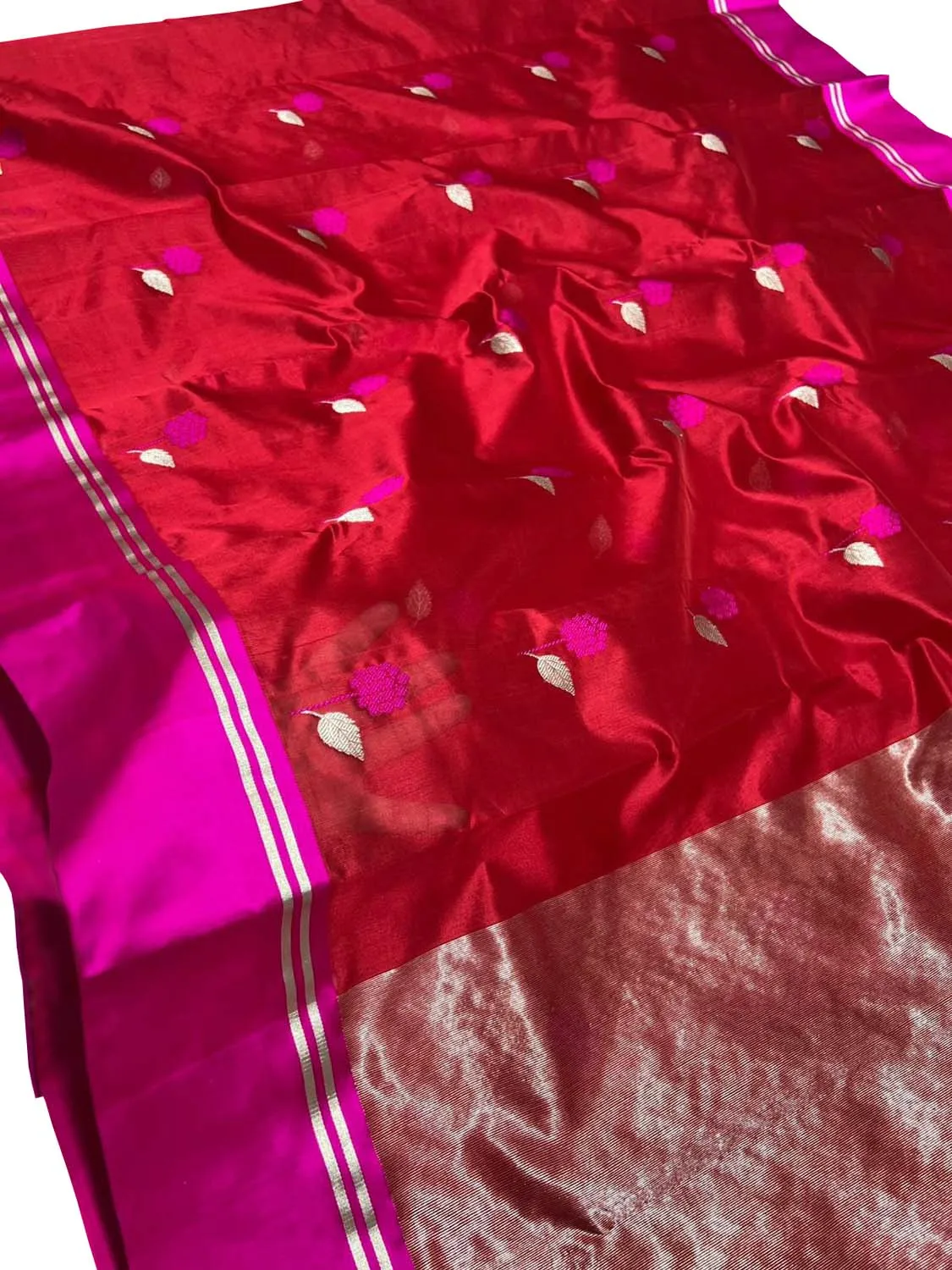 Stunning Red Chanderi Handloom Pure Katan Silk Saree