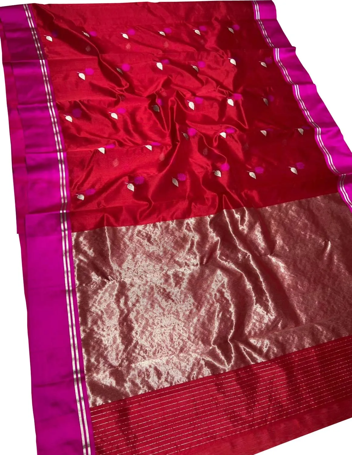 Stunning Red Chanderi Handloom Pure Katan Silk Saree