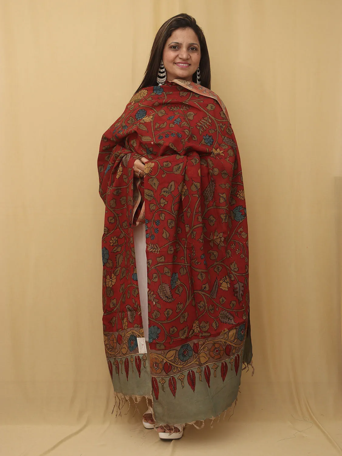 Stunning Red Pen Kalamkari Pure Silk Dupatta for Elegant Style