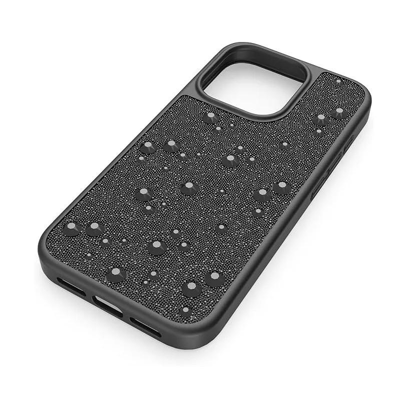 Swarovski Part of the High Collection Unisex Black Crystal Fabric with Black Flatback Crystals High Smartphone Apple iPhone 15 Pro Case - 5682965