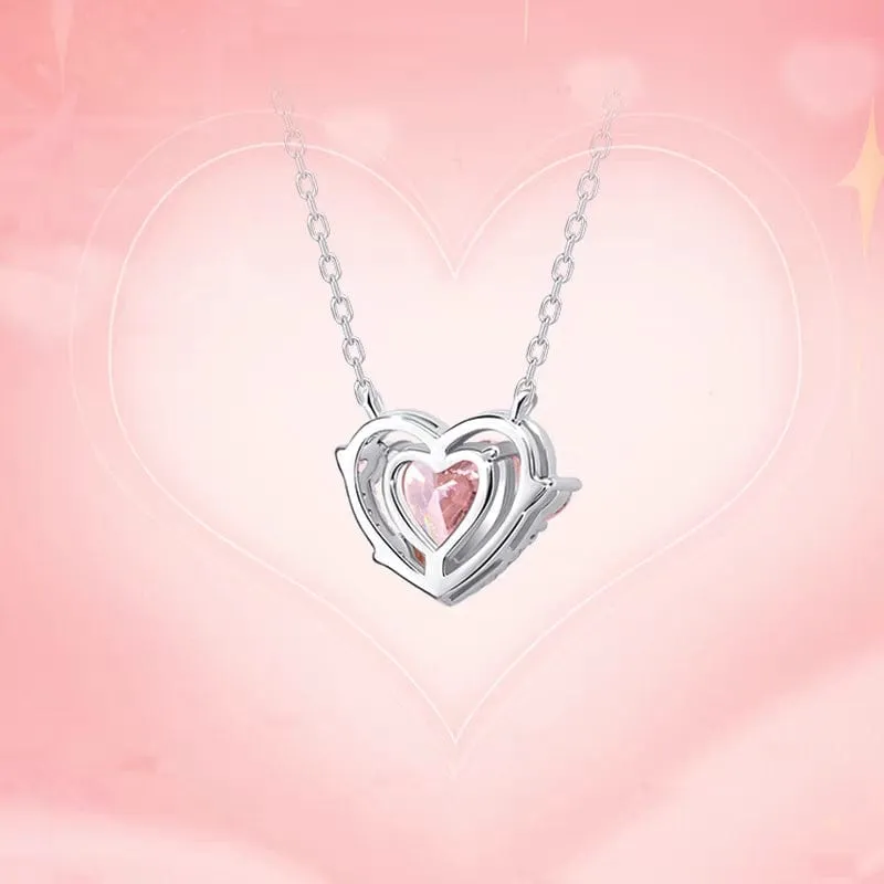 Sweet Pink Crystal Heart Necklace