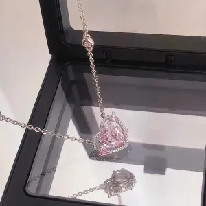 Sweet Pink Crystal Heart Necklace