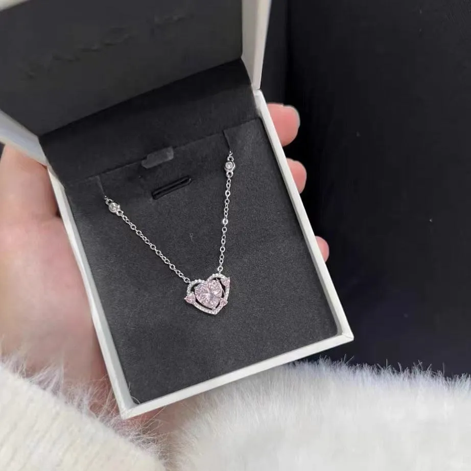 Sweet Pink Crystal Heart Necklace