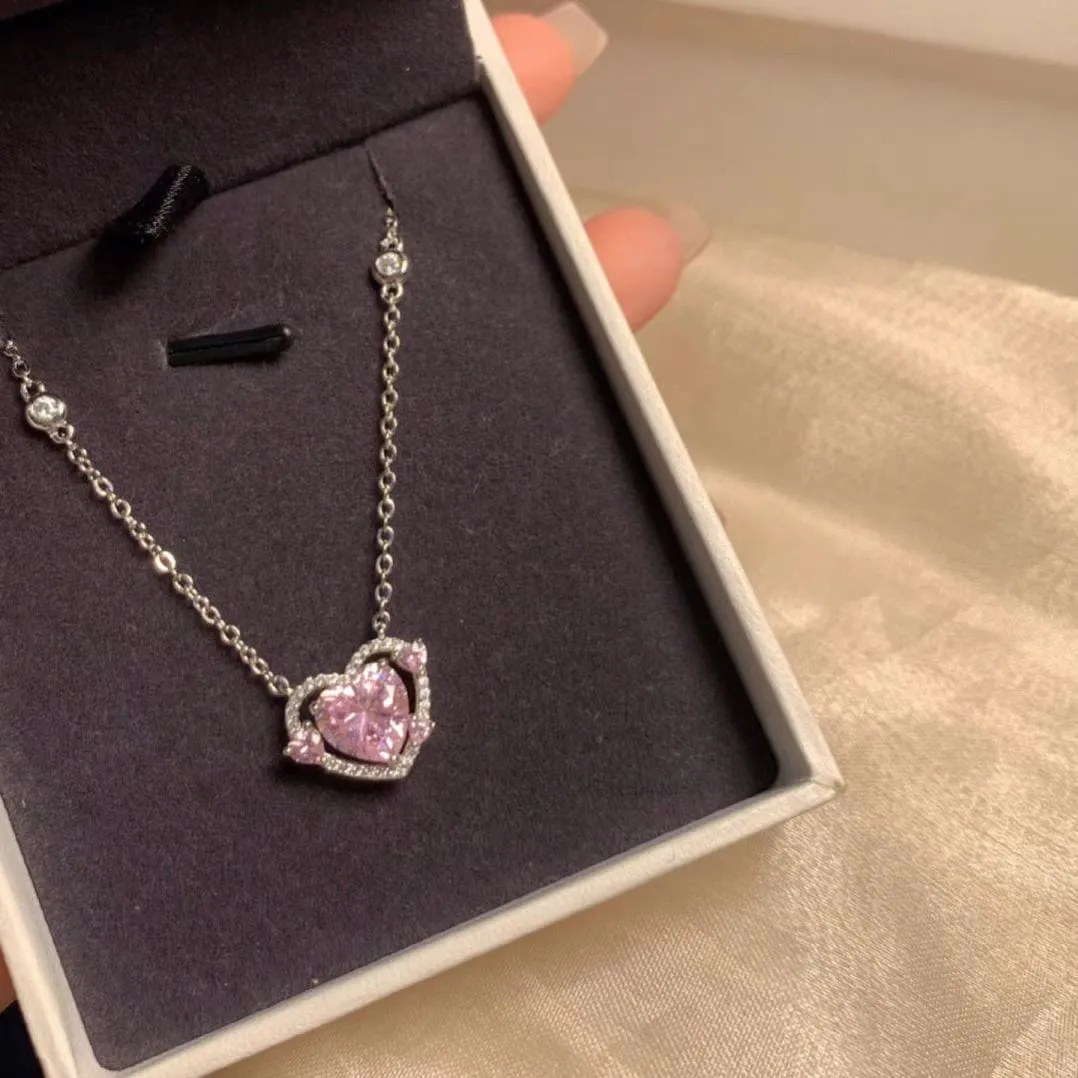 Sweet Pink Crystal Heart Necklace