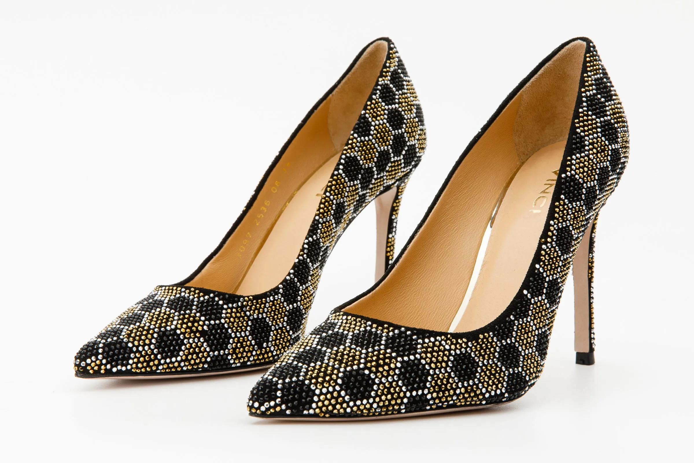 The Bolu Black & Gold Glitter Leather Pump Women Shoe