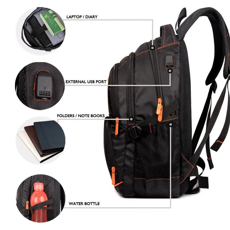 THE CLOWNFISH 26L Laptop Backpack - Water Resistant, USB Port | Adjustable Straps | Charcoal Black