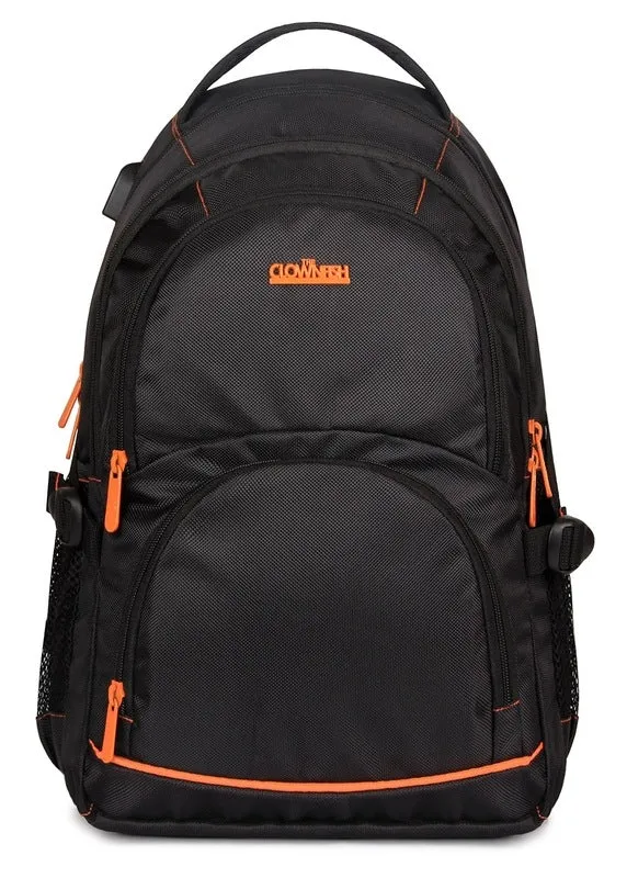 THE CLOWNFISH 26L Laptop Backpack - Water Resistant, USB Port | Adjustable Straps | Charcoal Black