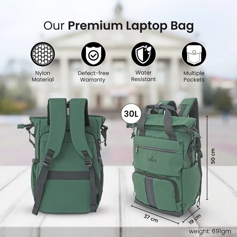 The Clownfish Chromepack Travel Laptop Backpack - Durable, Stylish | Fits 15.6 inch Laptop | Dark Green