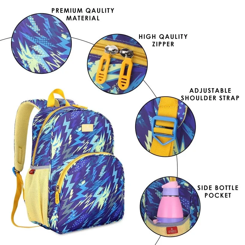 THE CLOWNFISH Cosmic Critters Series Printed Polyester 15 Litres Kids Backpack School Bag with Free Pencil Staionery Pouch Daypack Picnic Bag for Tiny Tots Of Age 5-7 Years (Blue - Kitty)